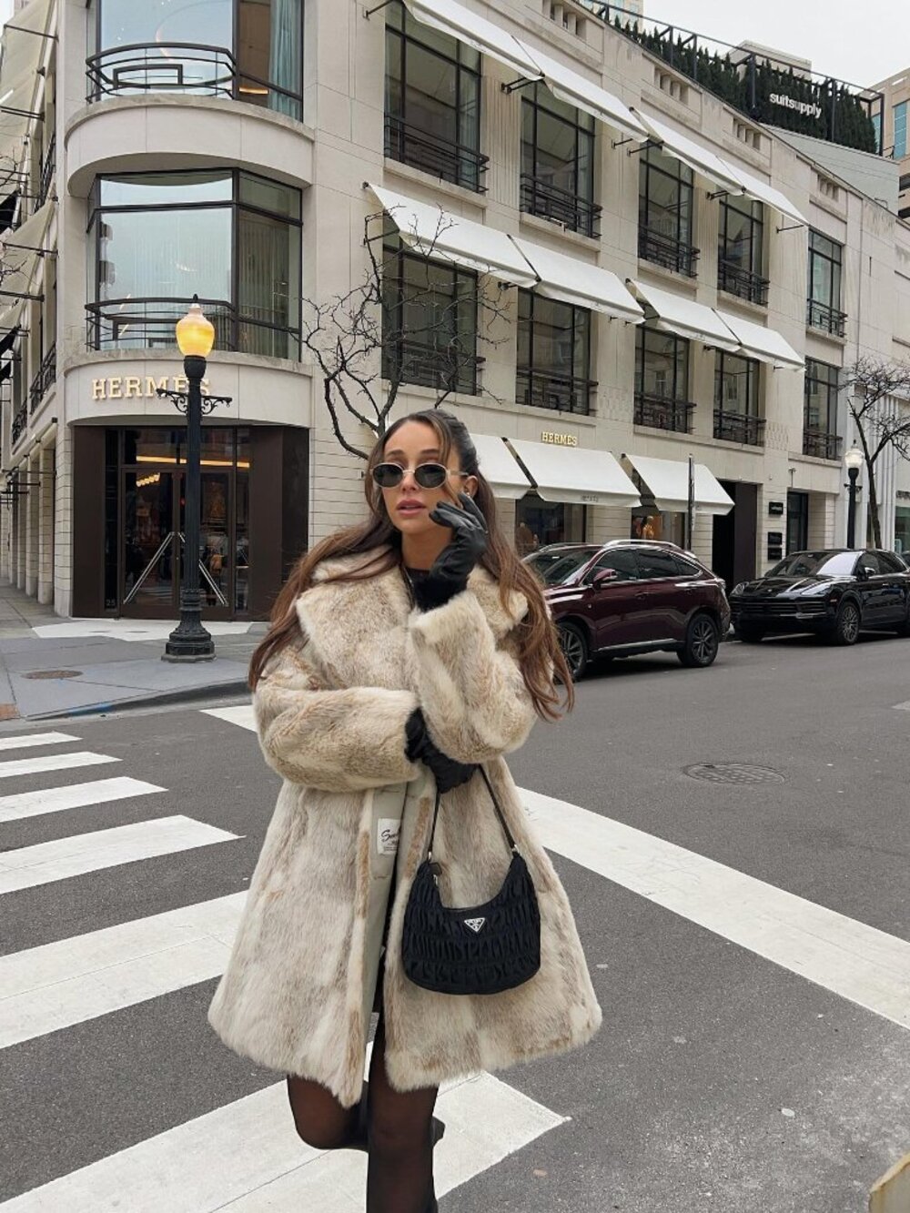 Vintage Checkered Faux Fur Coat